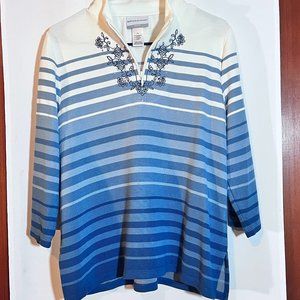 NWT Alfred Dunner Ombre Embroidered Bling Collared Shirt